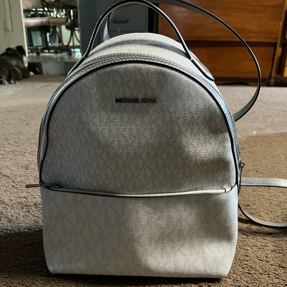 NWOT Michael Kors white and silver Backpack with Monogram - Picture 1 of 8